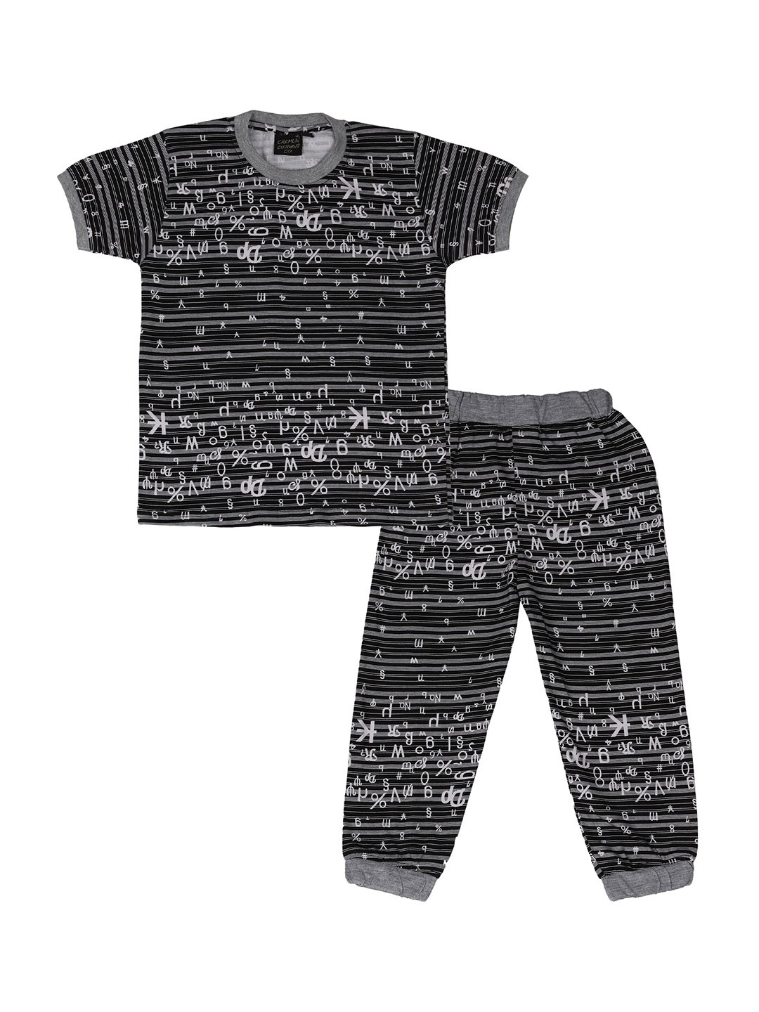 

CREMLIN CLOTHING Kids Black & White Striped Pure Cotton Night suit
