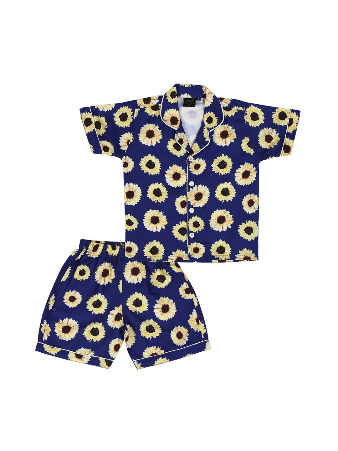 

CREMLIN CLOTHING Unisex Kids Blue & Yellow Printed Modal Night suit