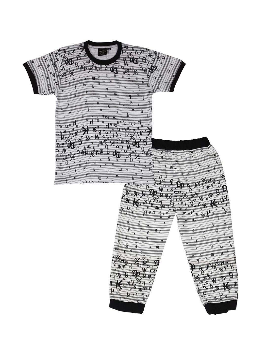 

CREMLIN CLOTHING Unisex Kids White & Black Printed Pure Cotton Night suit