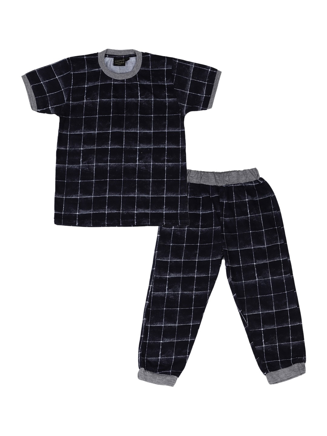 

CREMLIN CLOTHING Unisex Kids Black & White Checked Pure Cotton Night suit