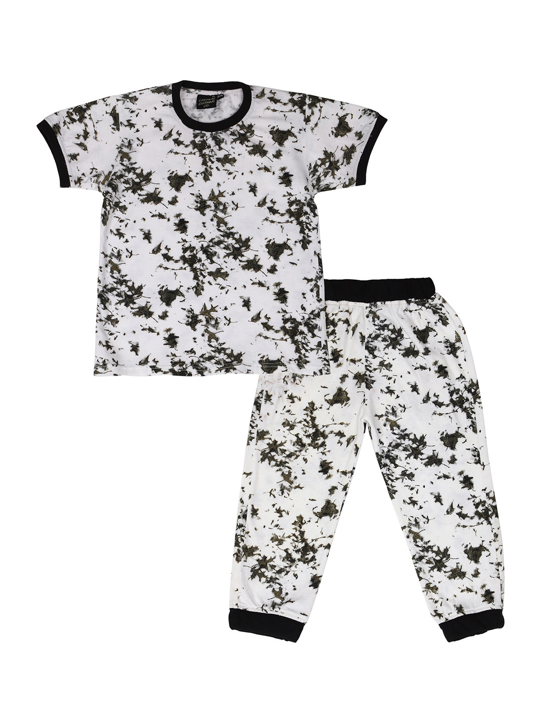 

CREMLIN CLOTHING Kids White & Black Abstract Printed Pure Cotton Night Suits