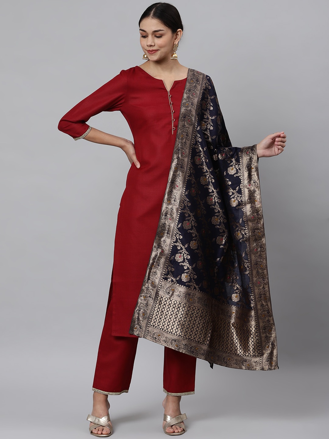 

Os Women Maroon Kurta with Palazzos & With Dupatta