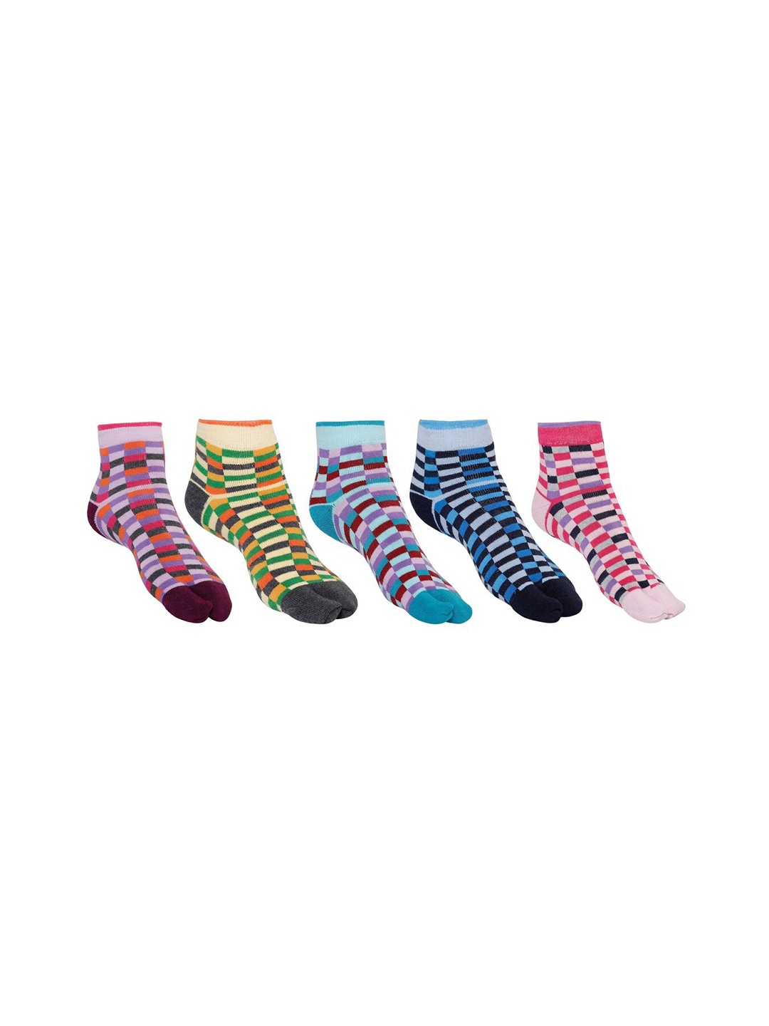 

SIDEWOK Women Pack Of 5 Patterned Pure Combed Cotton Ankle-Length Socks, Blue