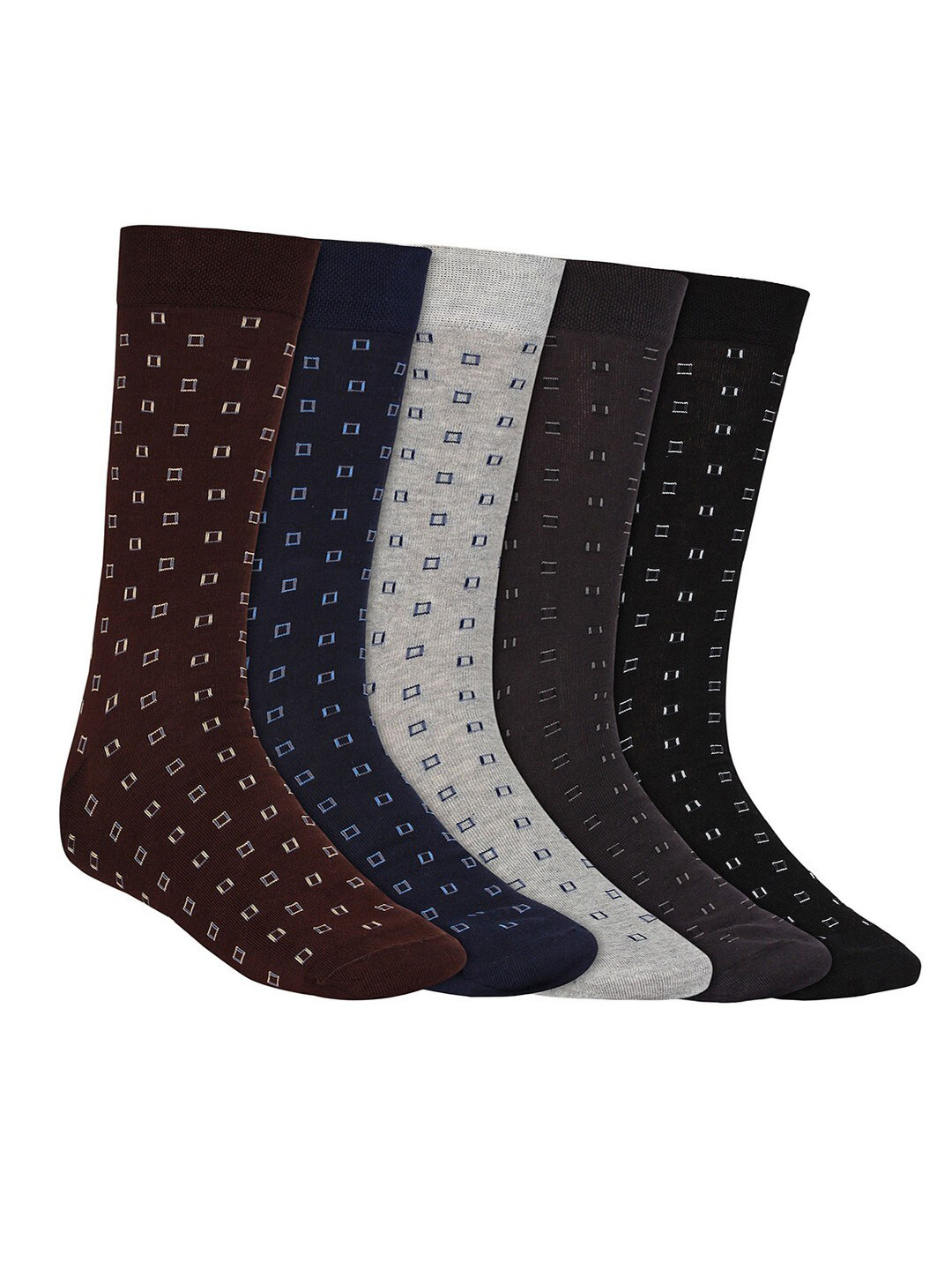 

SIDEWOK Men Pack of 5 Self Design Pure Combed Cotton Calf Length Socks, Brown