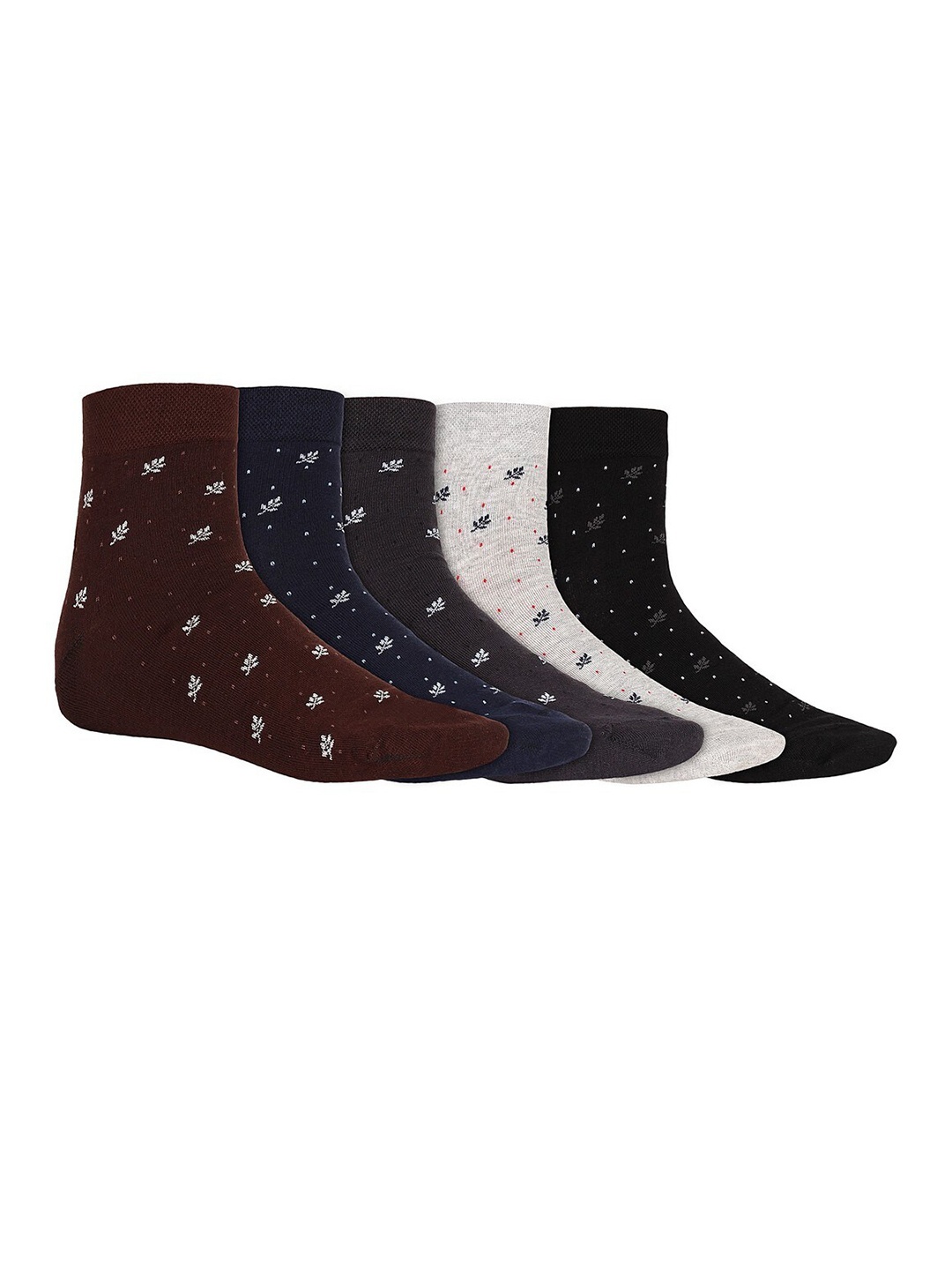 

SIDEWOK Men Pack Of 5 Patterned Pure Combed Cotton Ankle-Length Socks, Black