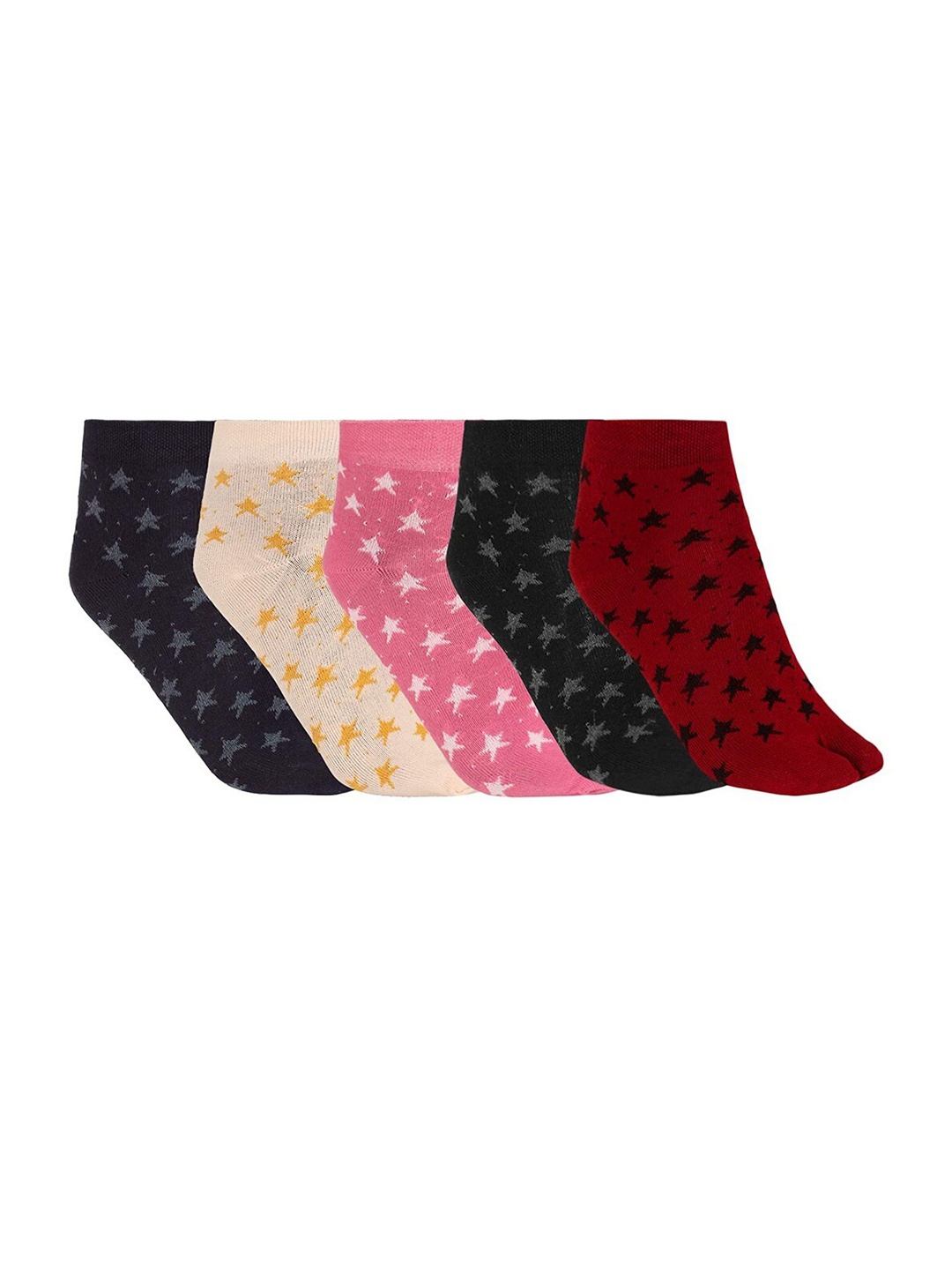 

SIDEWOK Women Pack Of 5 Patterned Pure Combed Cotton Ankle-Length Socks, Black