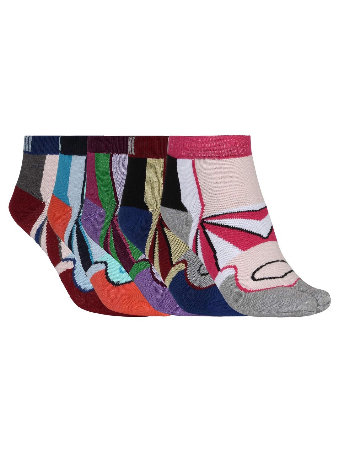 

SIDEWOK Women Pack Of 5 Patterned Pure Combed Cotton Ankle-Length Socks, Black