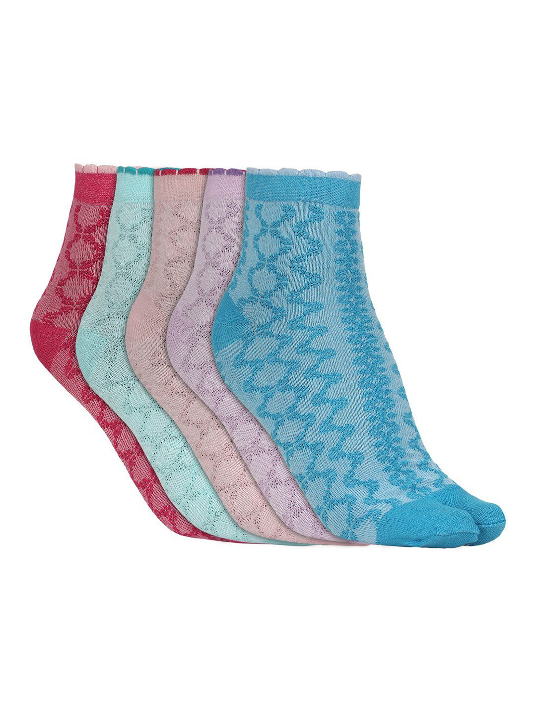 

SIDEWOK Women Pack of 5 Patterned Pure Combed Cotton Ankle Length Socks, Blue