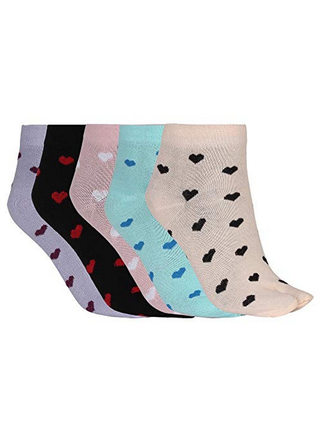 

SIDEWOK Women Pack Of 5 Patterned Pure Combed Cotton Ankle-Length Socks, Black