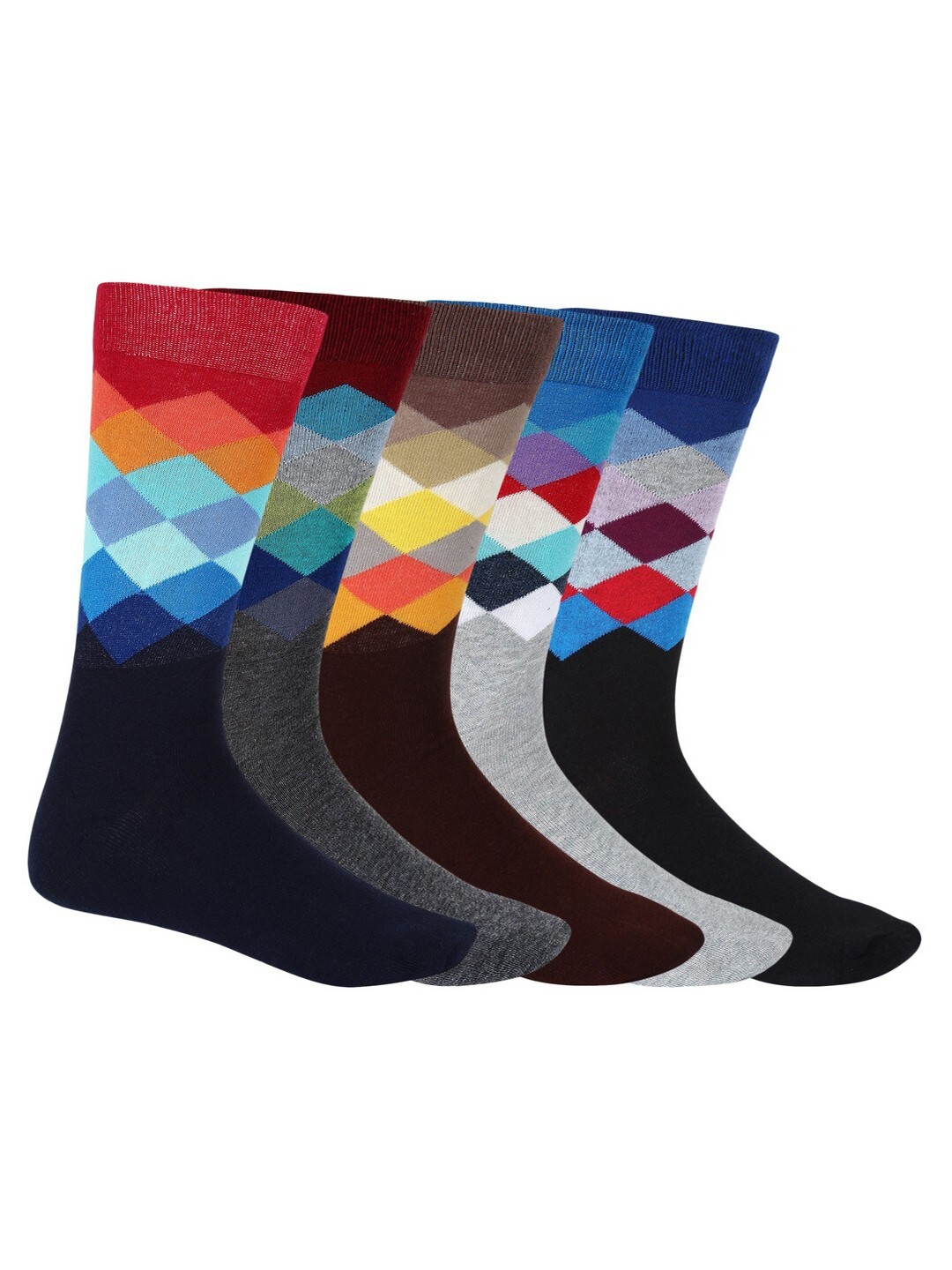 

SIDEWOK Men Pack Of 5 Patterned Pure Combed Cotton Ankle-Length Socks, Grey