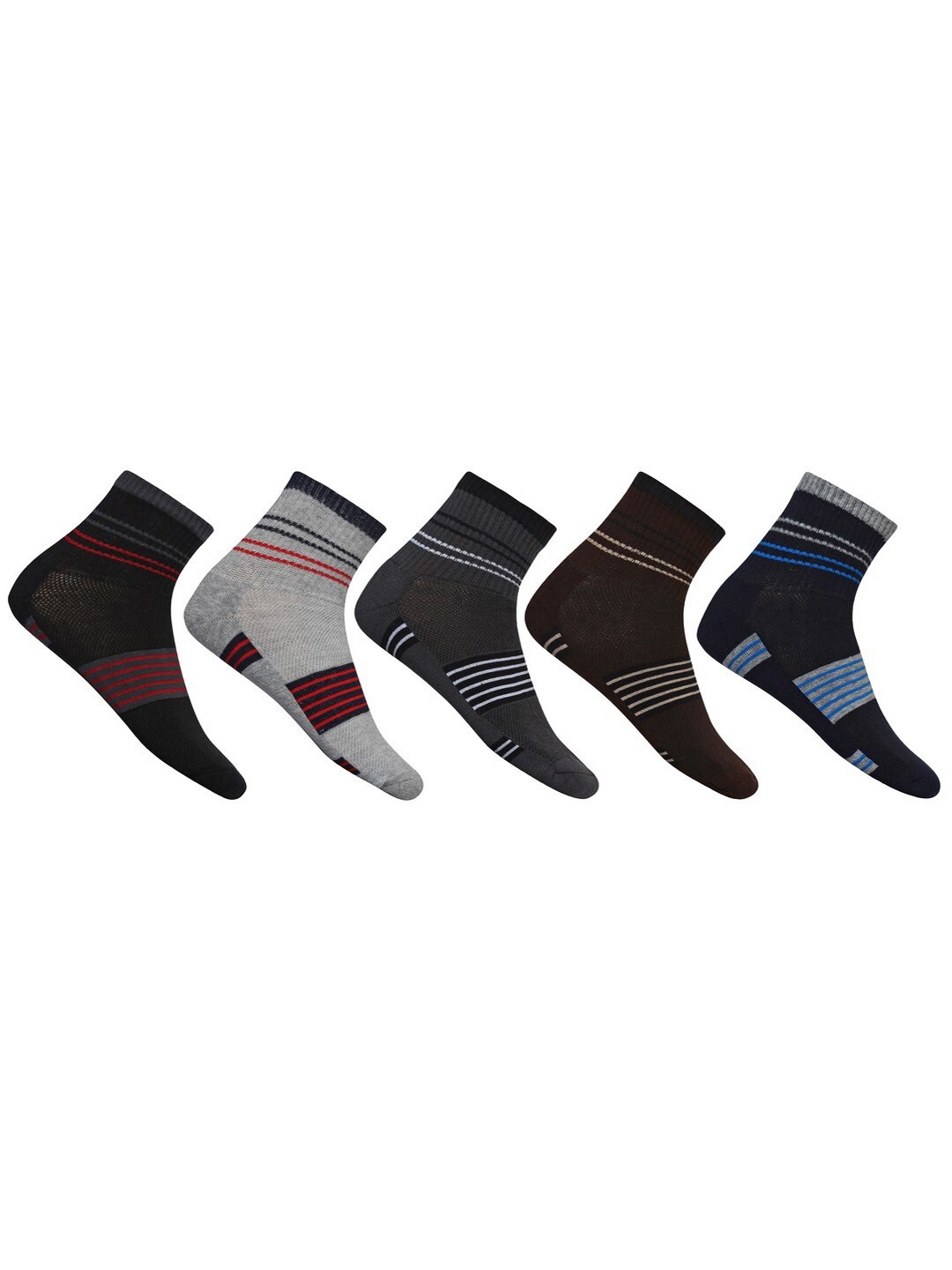 

SIDEWOK Men Pack Of 5 Patterned Pure Combed Cotton Ankle-Length Socks, Grey