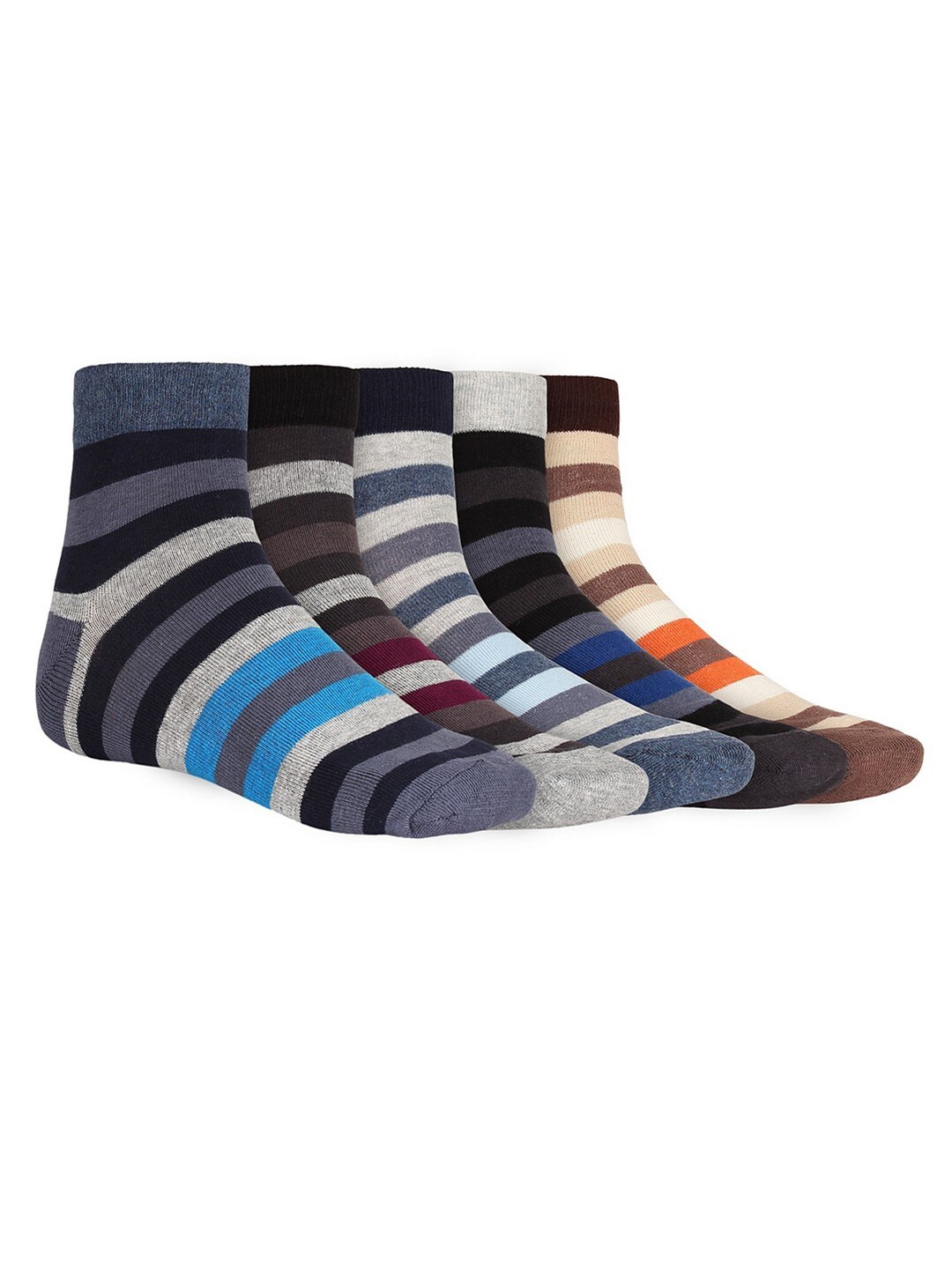 

SIDEWOK Men Pack Of 5 Striped Pure Combed Cotton Ankle-Length Socks, Black