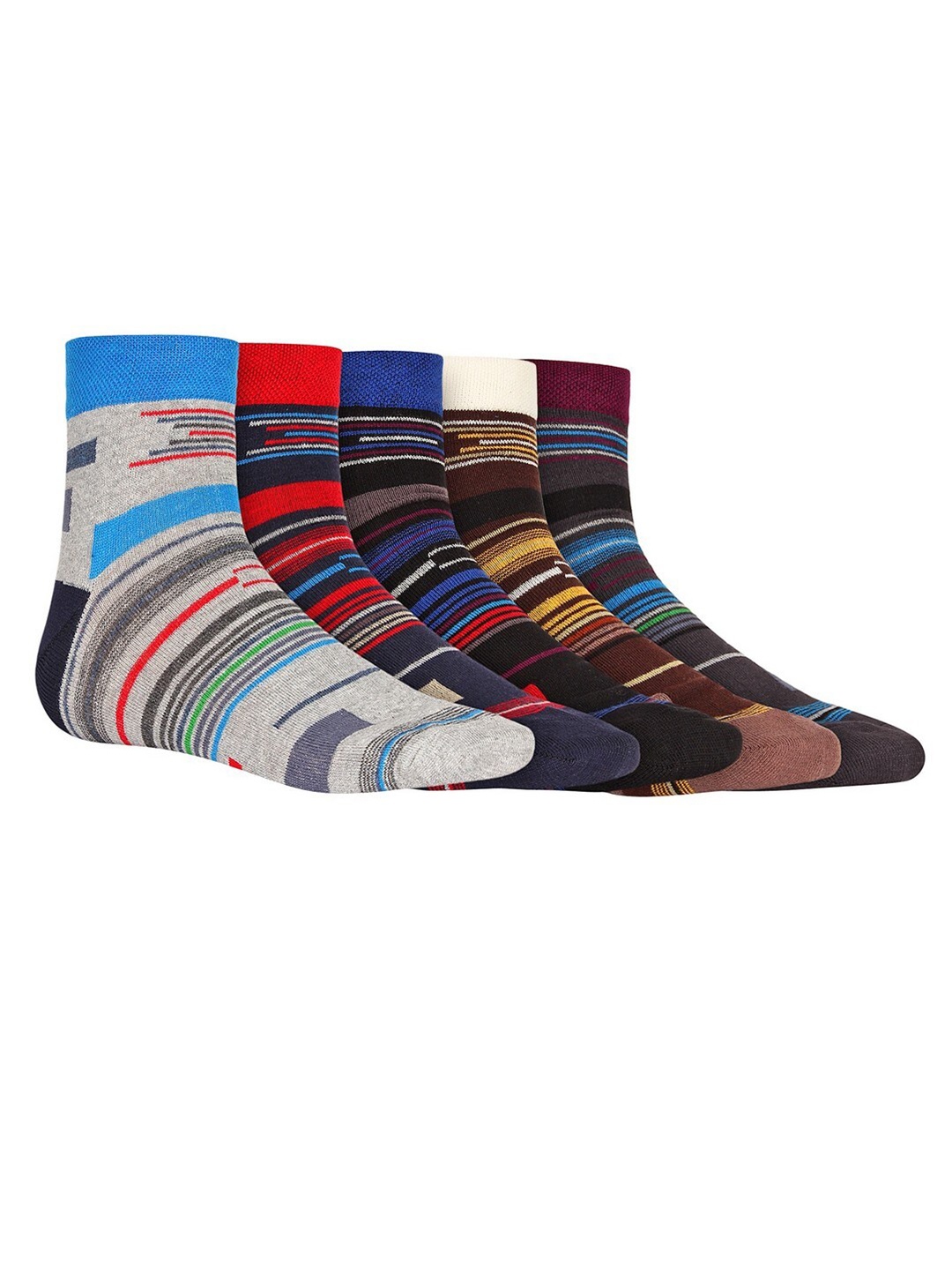 

SIDEWOK Men Pack Of 5 Patterned Pure Combed Cotton Above Ankle-Length Socks, Red