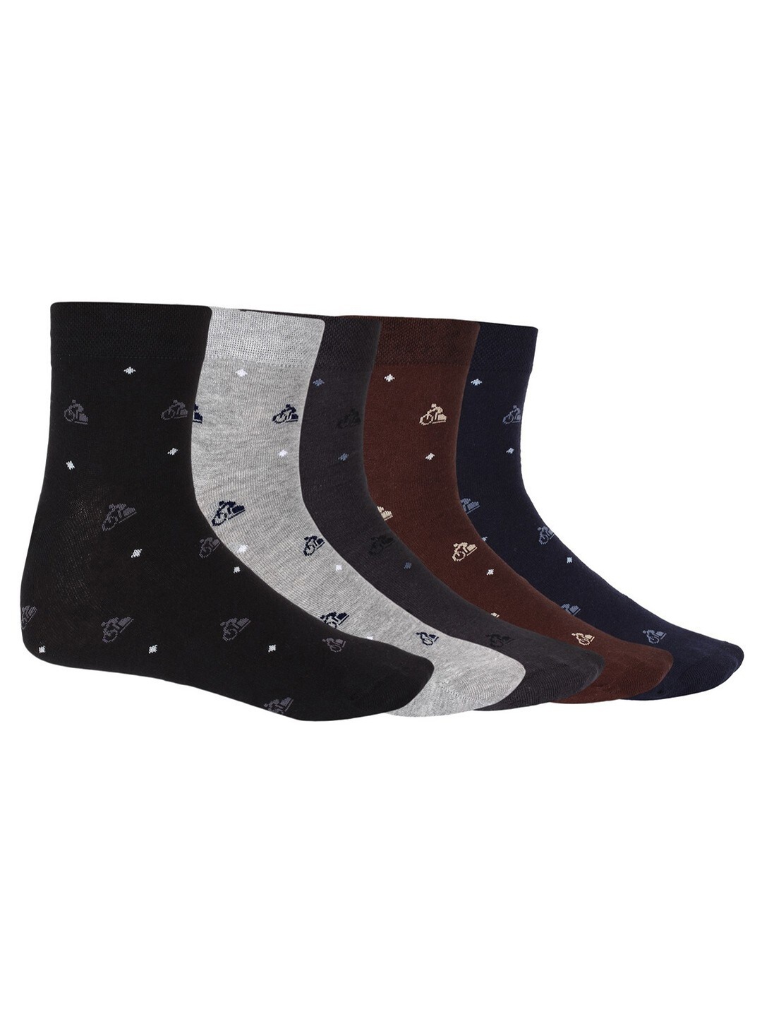 

SIDEWOK Men Pack Of 5 Patterned Pure Combed Cotton Ankle-Length Socks, Grey