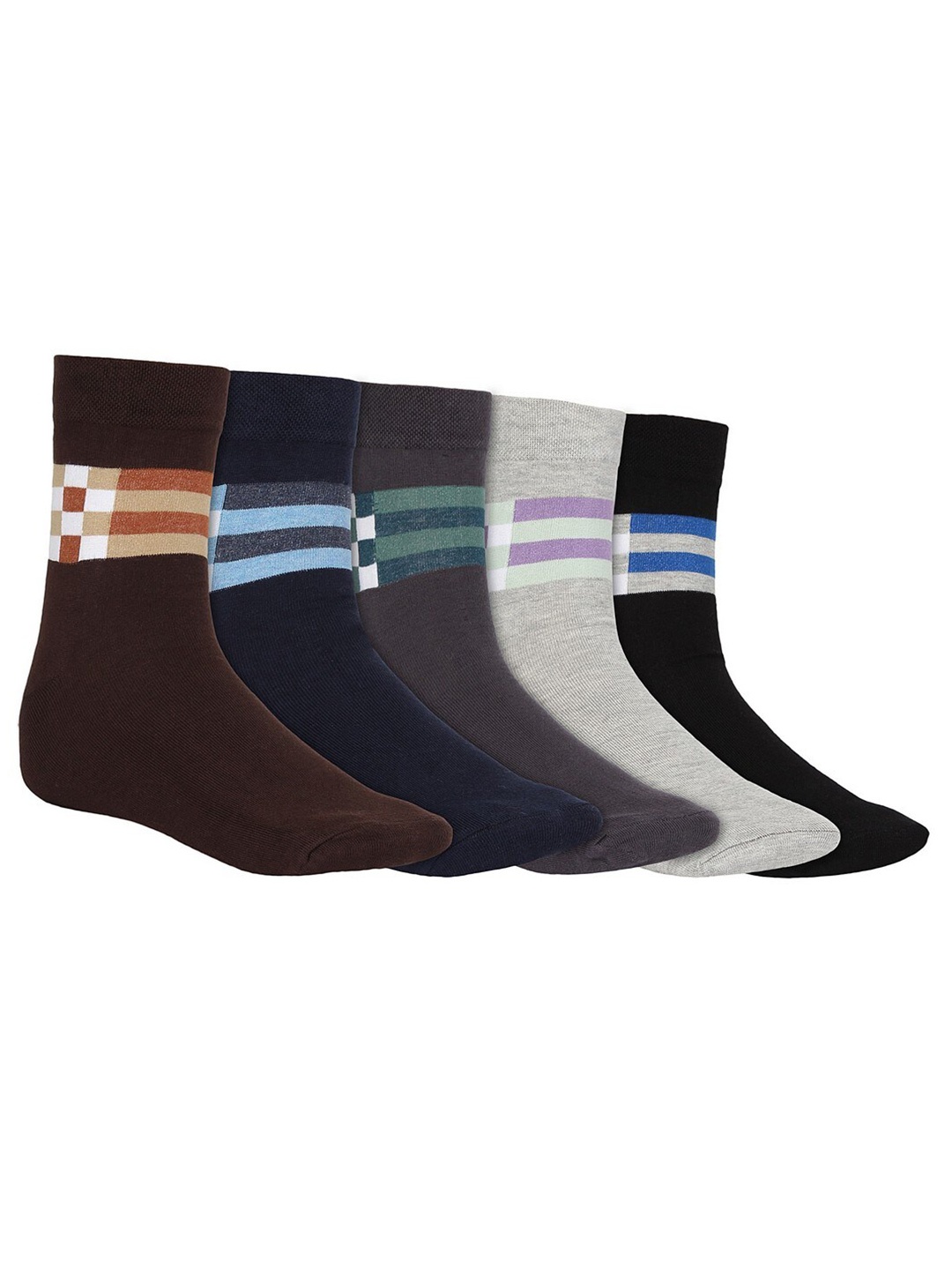 

SIDEWOK Men Pack of 5 Self Design Pure Combed Cotton Calf Length Socks, Brown