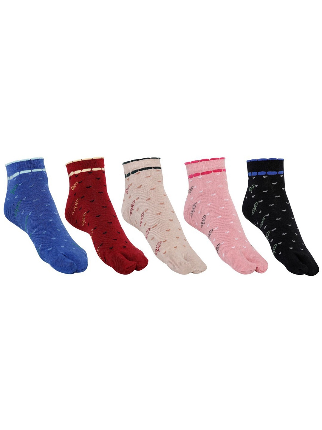 

SIDEWOK Women Pack Of 5 Patterned Pure Combed Cotton Ankle-Length Socks, Pink