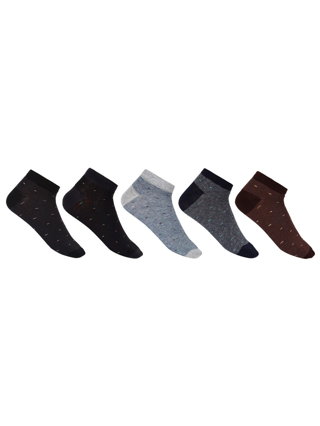 

SIDEWOK Men Pack of 5 Patterned Ankle Length Pure Combed Cotton Socks, Brown