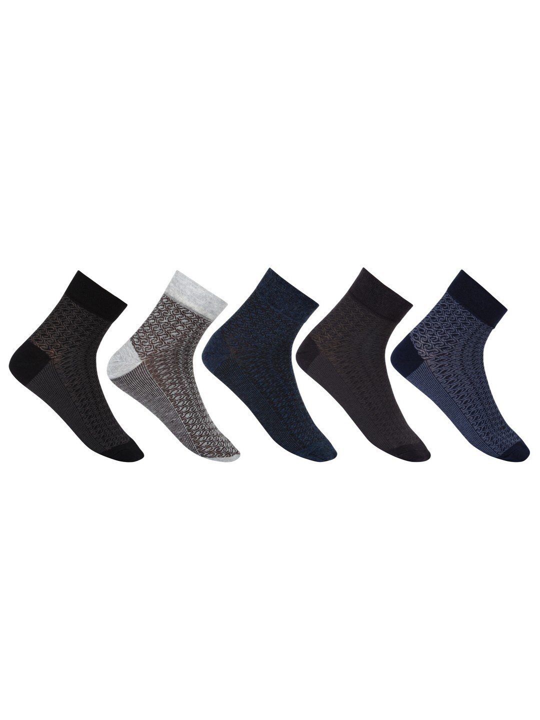

SIDEWOK Men Pack Of 5 Patterned Pure Combed Cotton Ankle-Length Socks, Blue