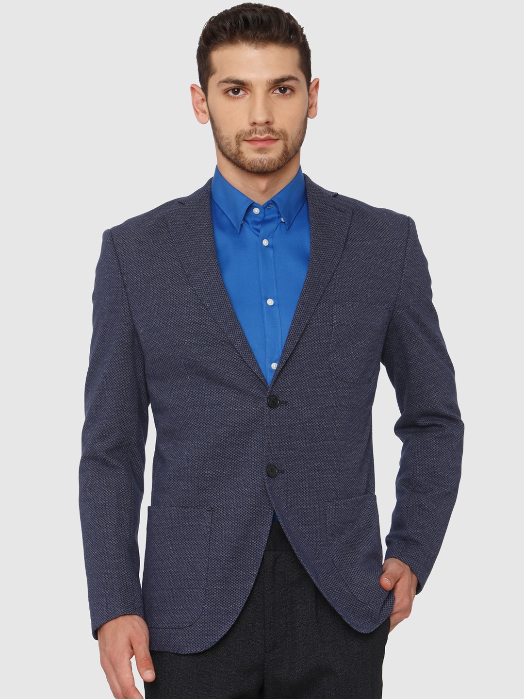 

SELECTED Men Blue Self Design Slim Fit Single Breasted Blazer