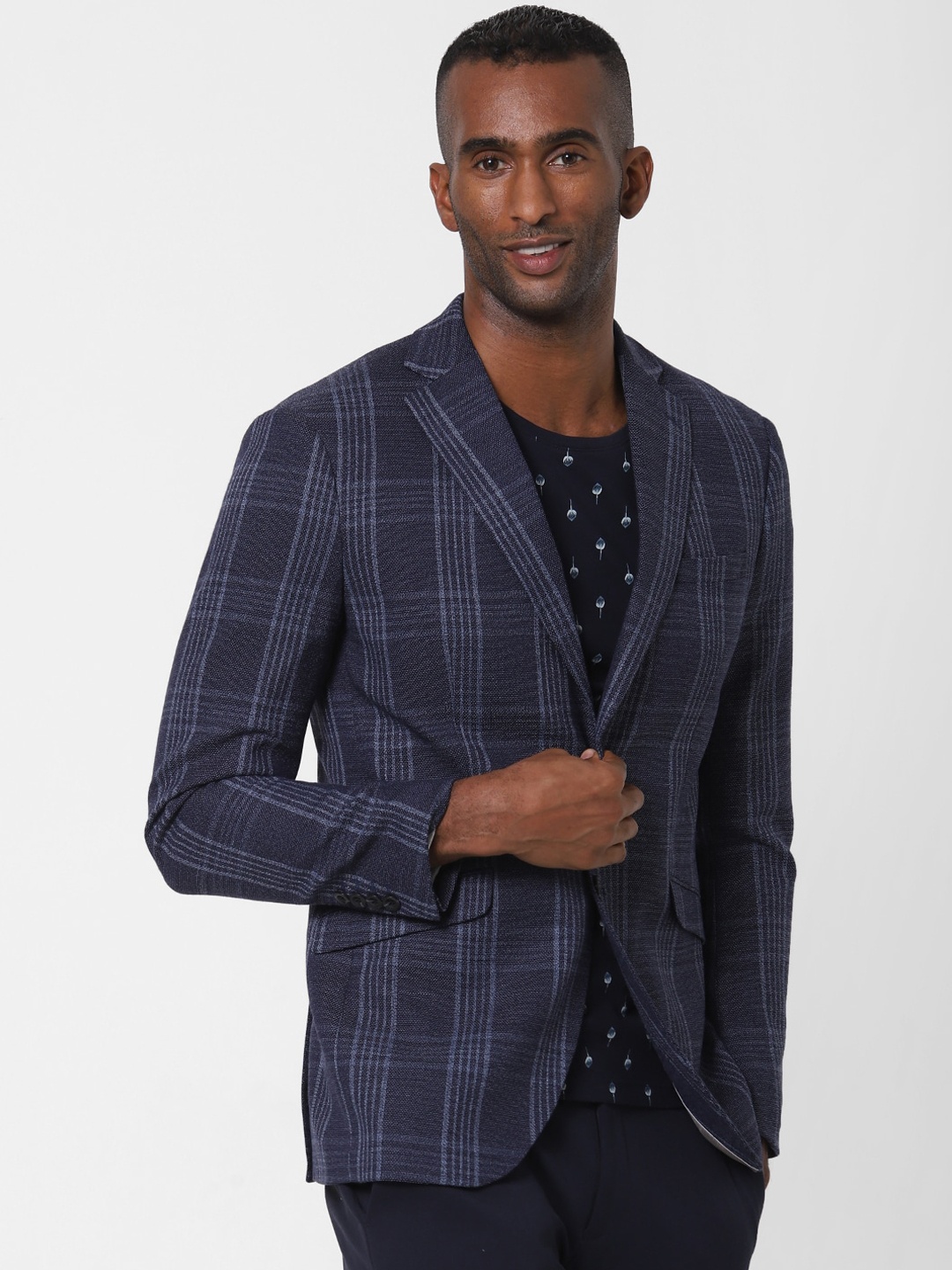 

SELECTED Men Blue Checked Slim Fit Single Breasted Blazer