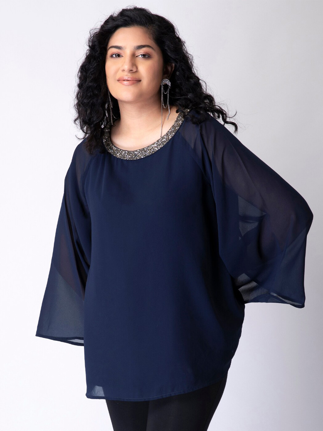

FabAlley Curve Blue Georgette Flared Sleeves Top