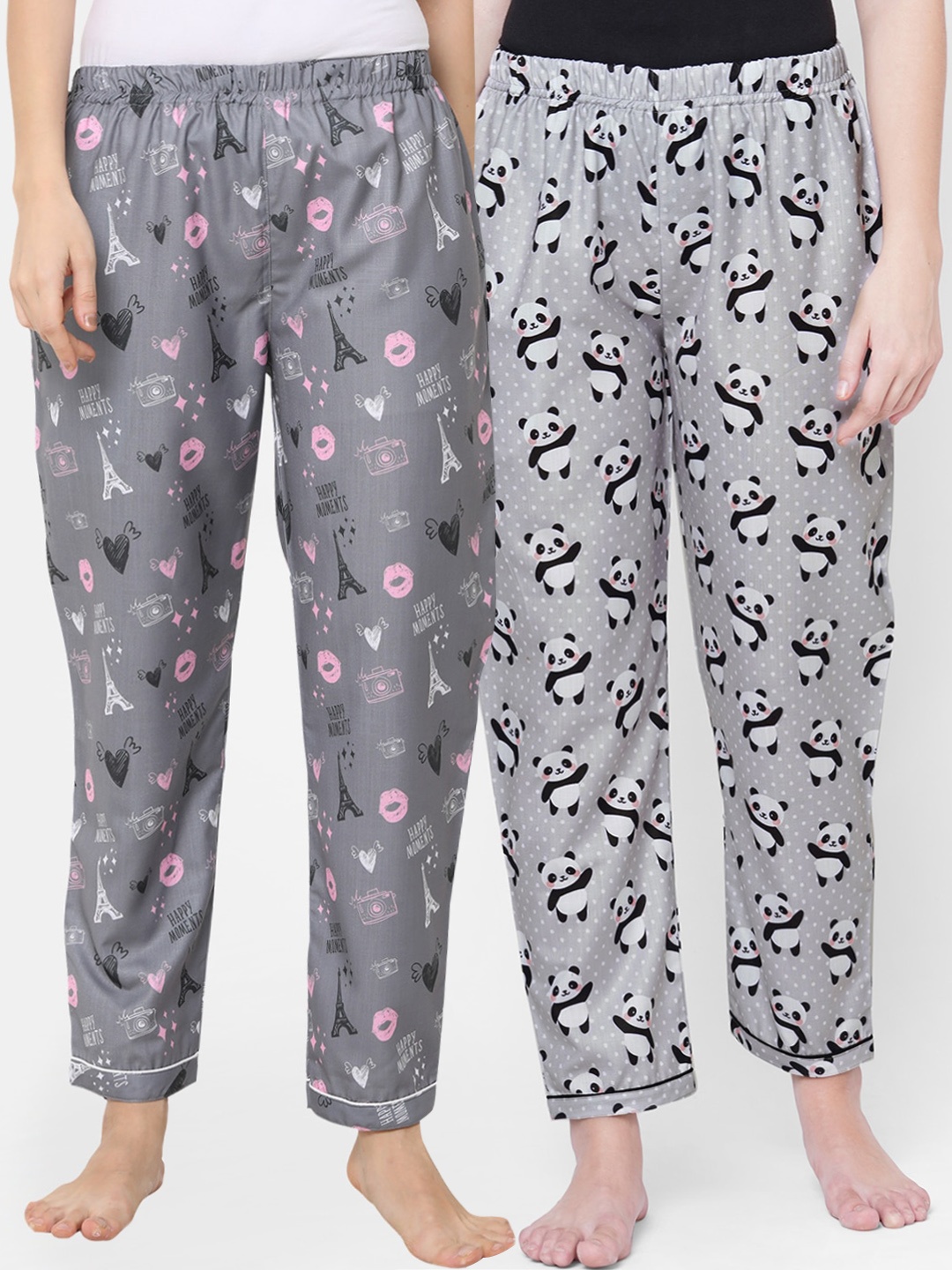 

FashionRack Women Pack Of 2 Grey & Pink Printed Lounge Pants