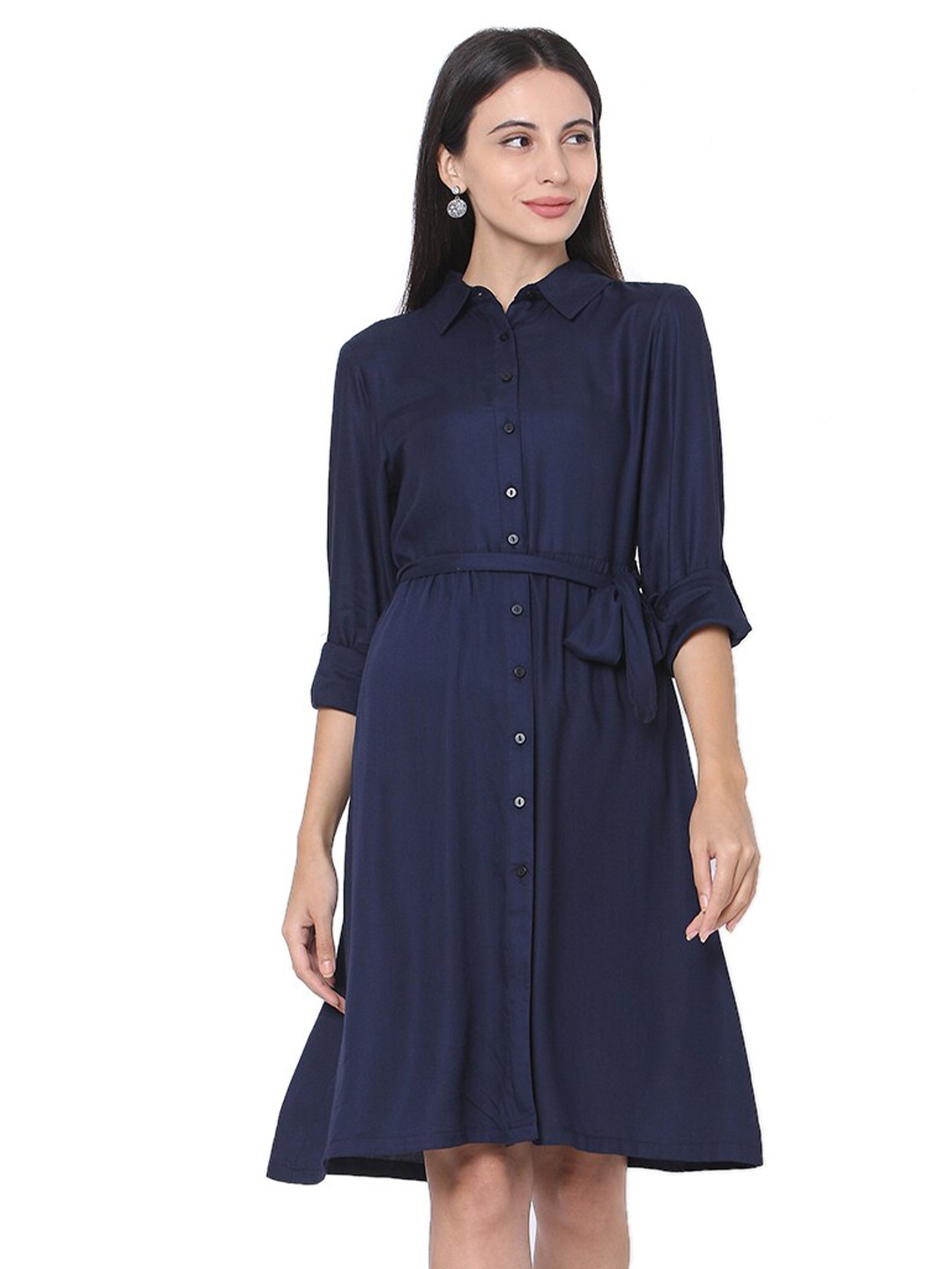 

PAPA BRANDS Women Navy Blue Shirt Dress