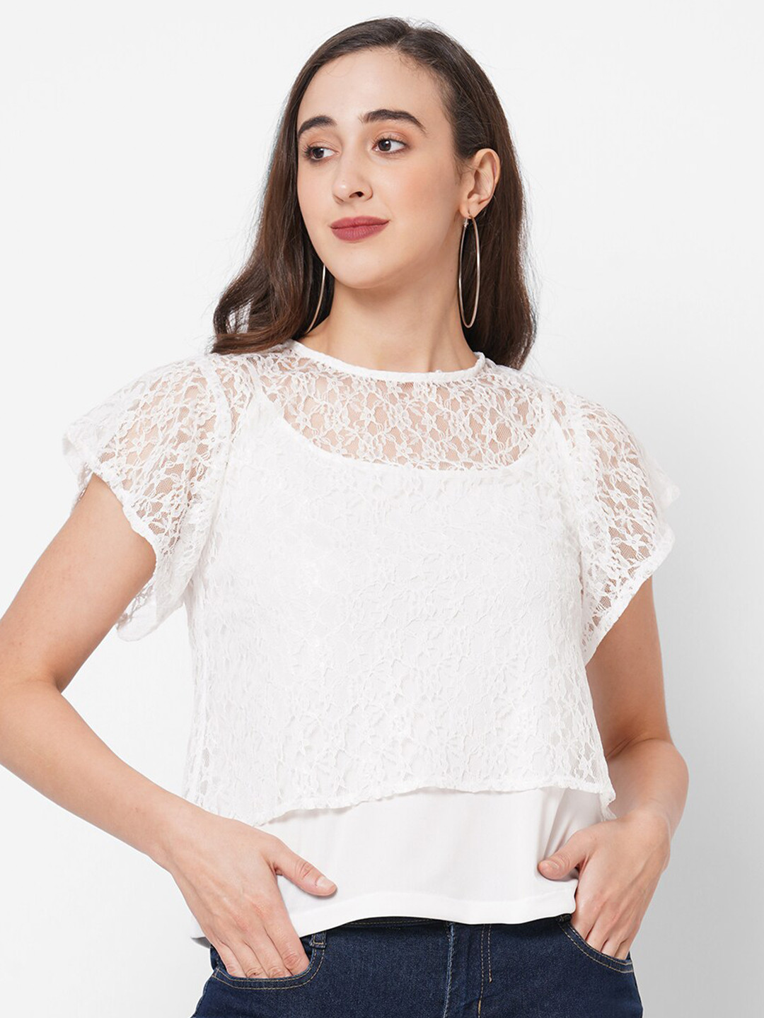 

PAPA BRANDS White Lace Crop Top