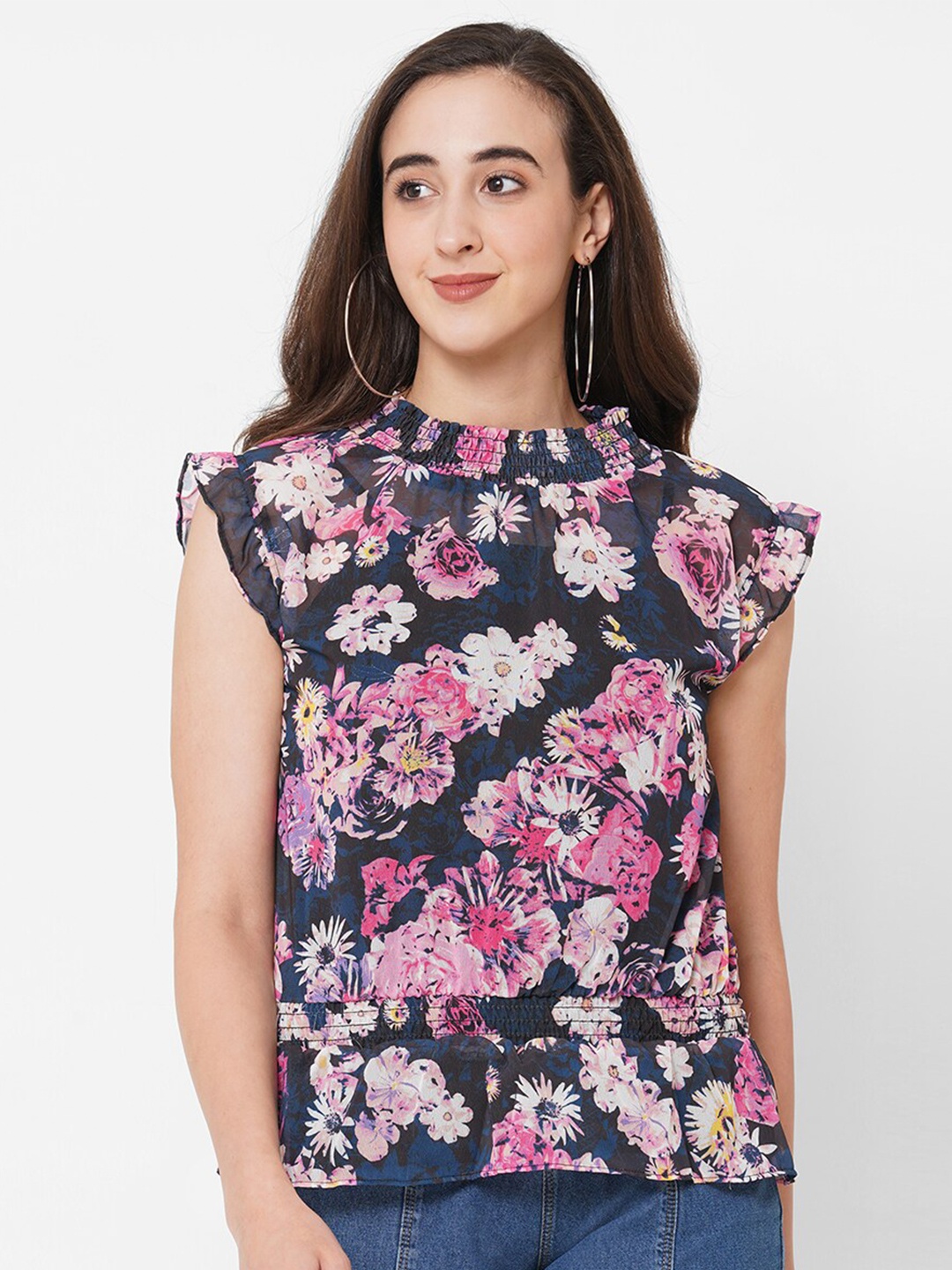 

PAPA BRANDS Black & Pink Floral Print Top