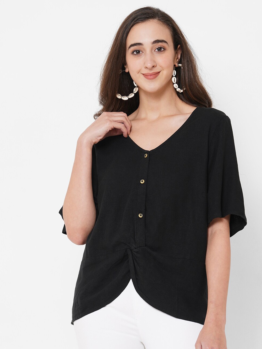 

PAPA BRANDS Black Monochrome Linen Top