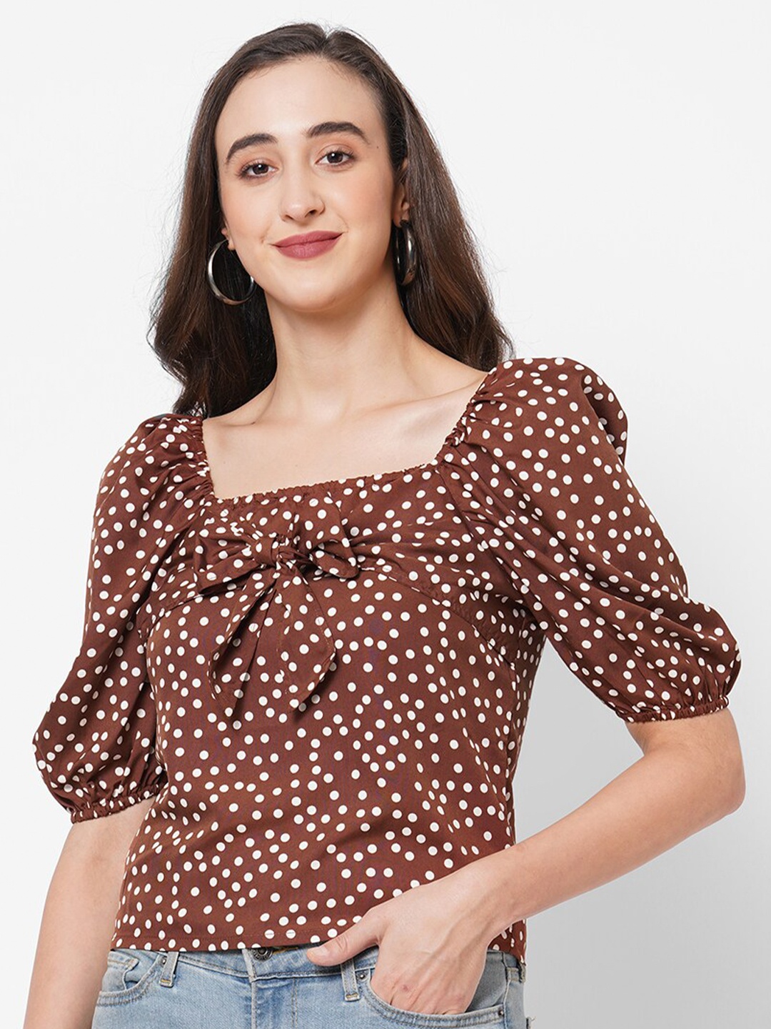 

PAPA BRANDS Brown Polka Dot Print Top