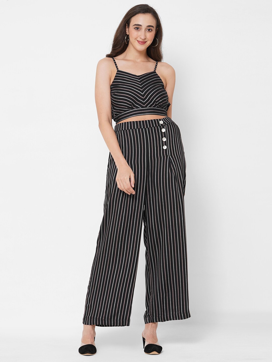 

PAPA BRANDS Women Black & White Striped Top with Palazzo