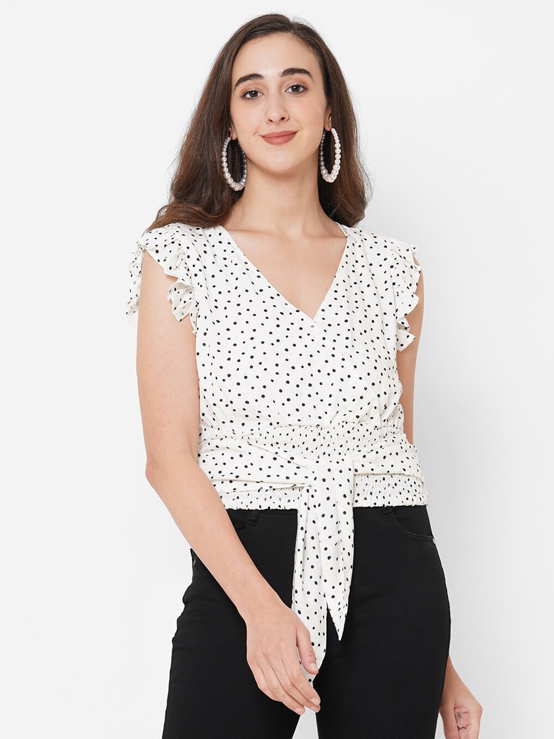 

PAPA BRANDS White Polka Dot Print Wrap Top