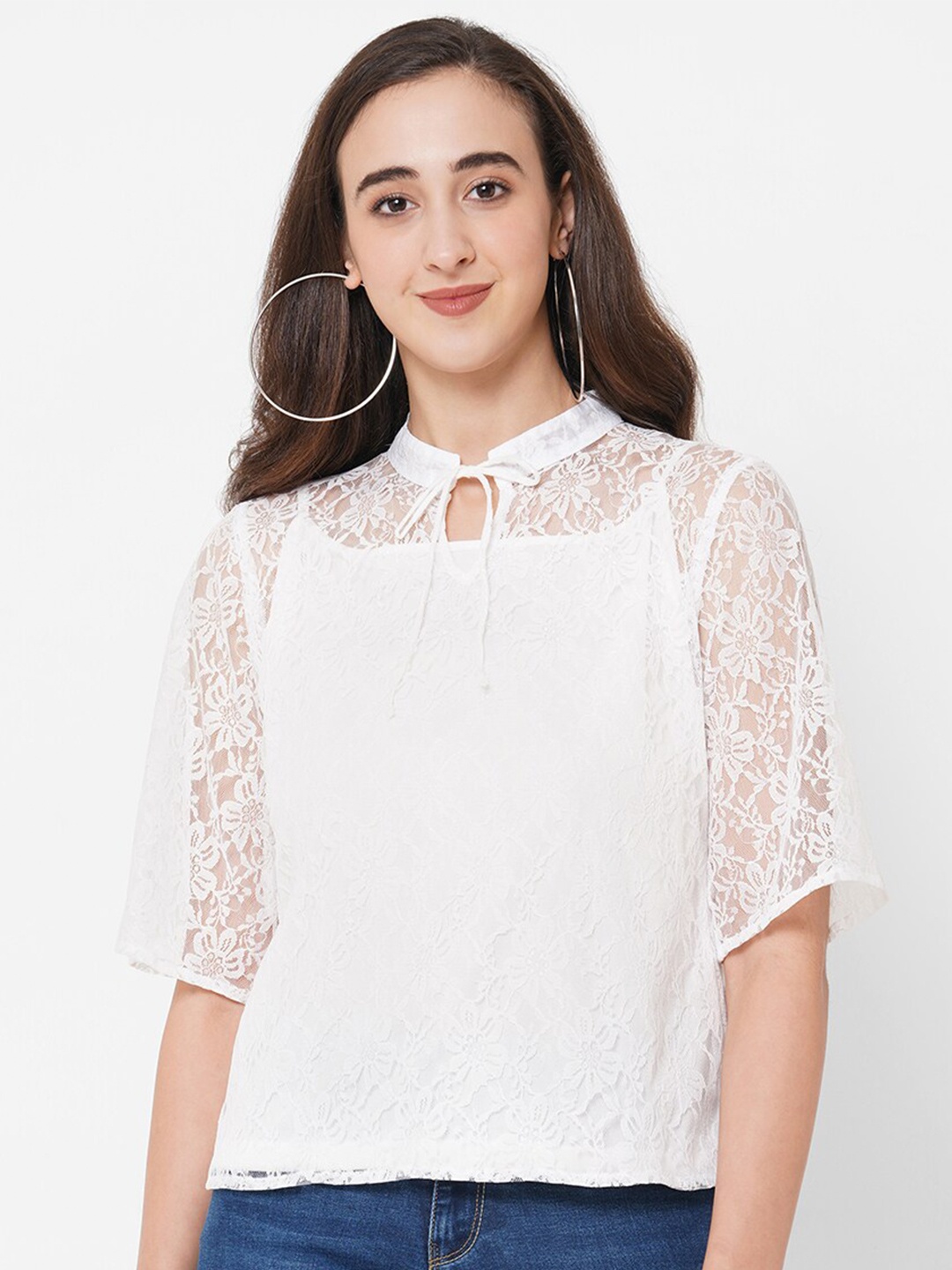 PAPA BRANDS White Tie-Up Neck Top