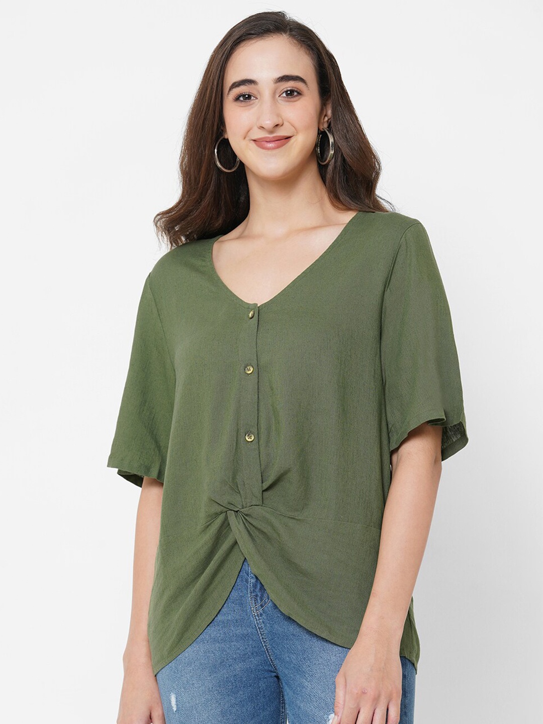 

PAPA BRANDS Green Linen Top