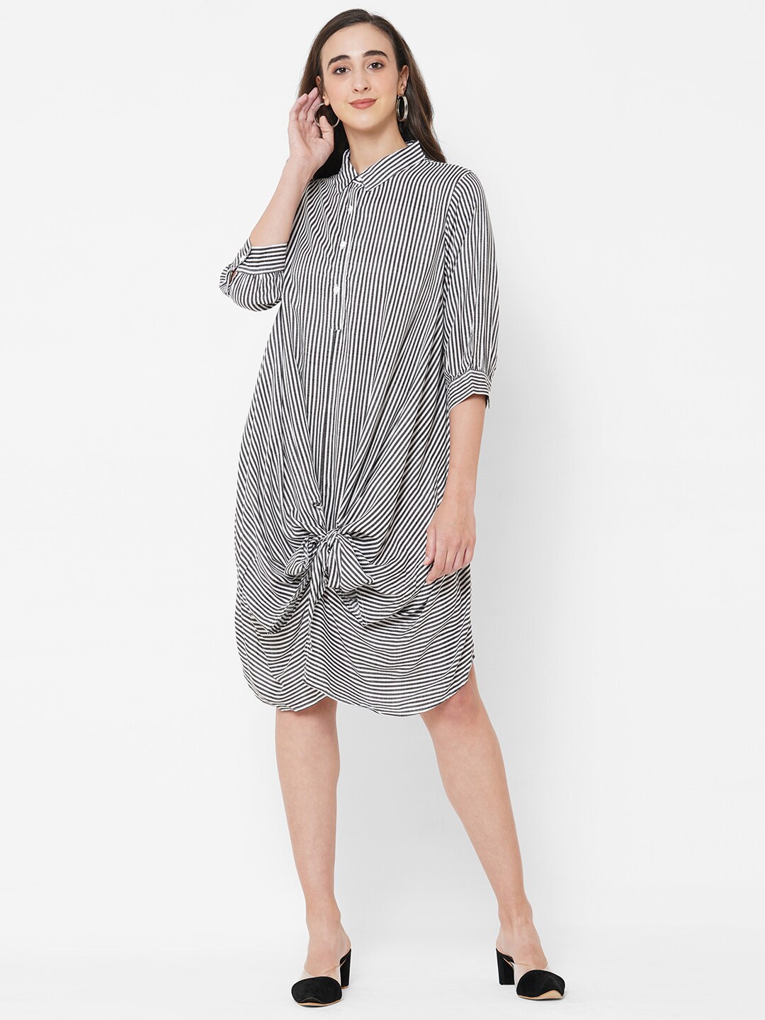 

PAPA BRANDS Black Striped Shirt Dress