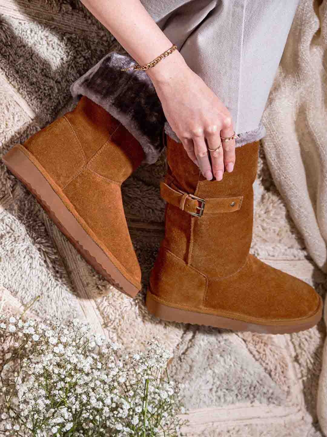 

Saint G Tan Leather Wedge Heeled Snug Boots