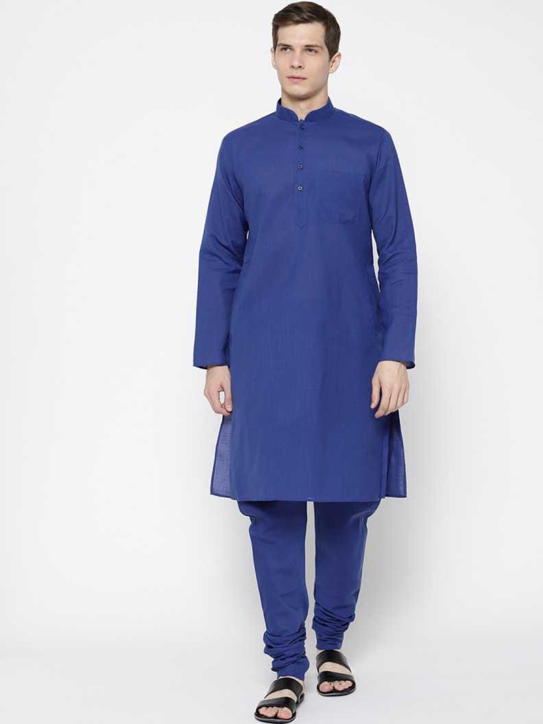 

SG LEMAN Men Blue Pure Cotton Kurta with Churidar