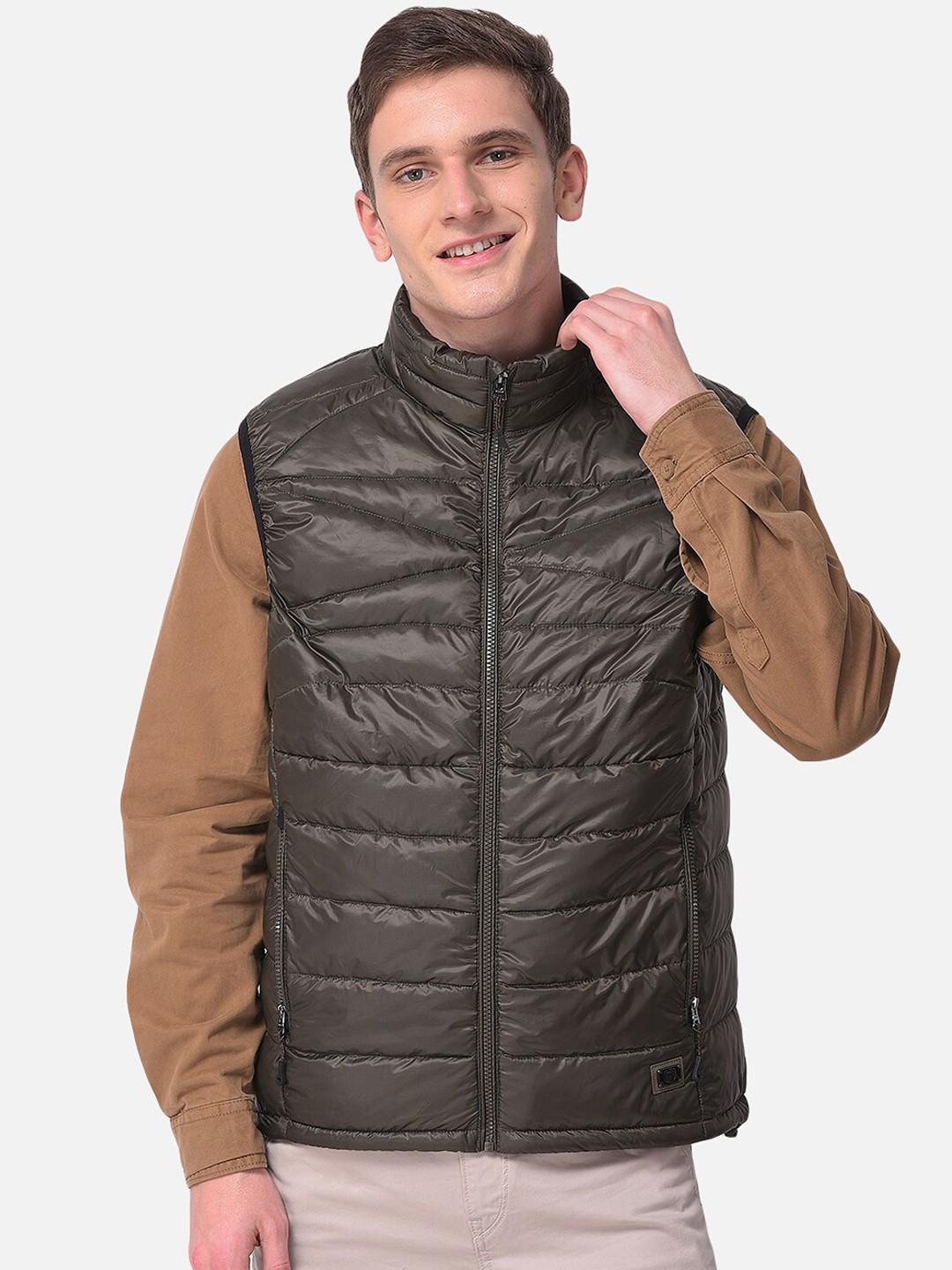 

Woods Men Green Striped Water Resistant Crop Padded Jacket