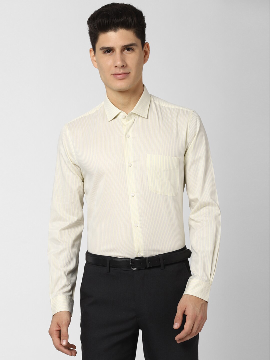 

Peter England Elite Men Yellow Slim Fit Striped Pure Cotton Formal Shirt