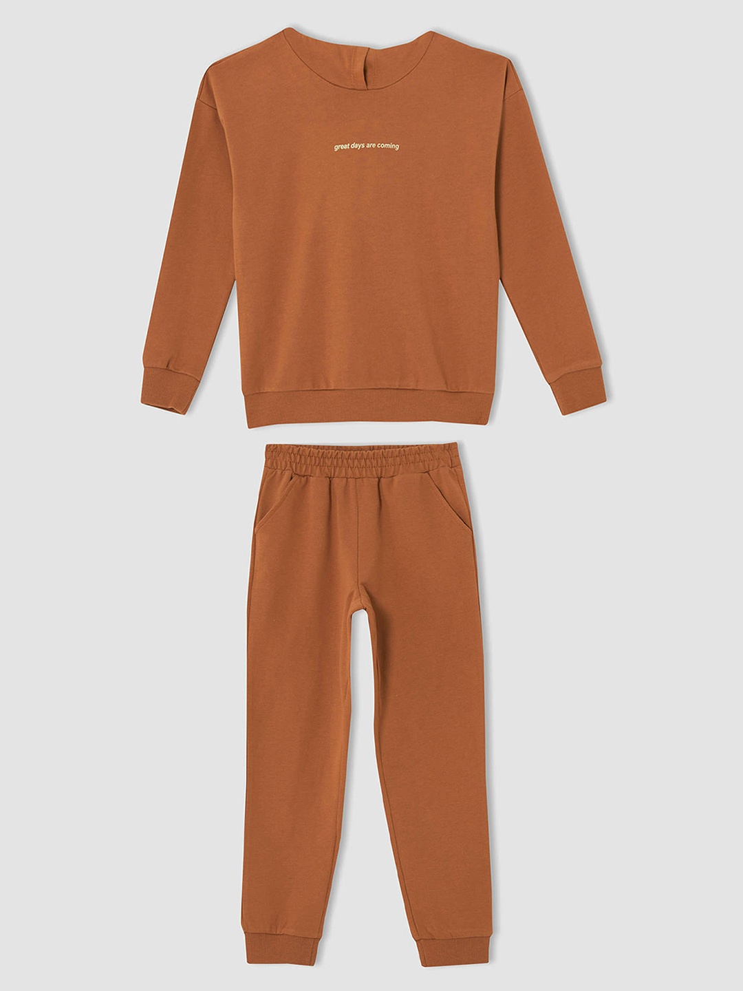 

Defacto Girls Rust Orange Pure Cotton Solid Sweatshirt with Joggers