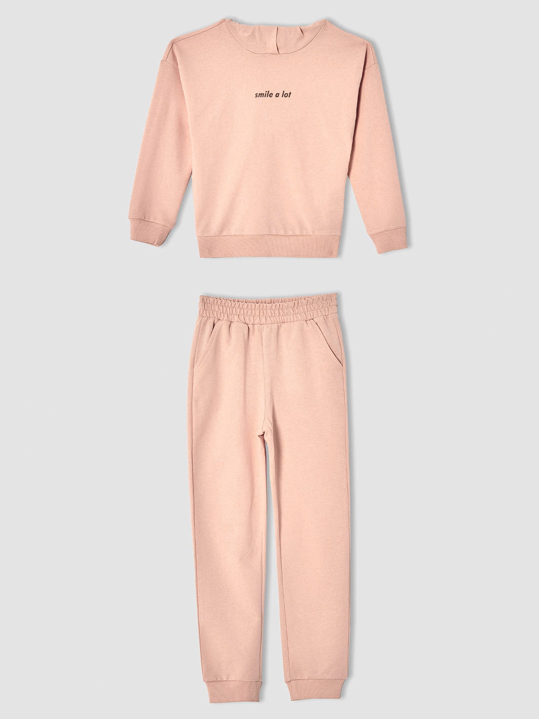 

Defacto Girls Peach-Colored Solid Sweatshirt & Joggers