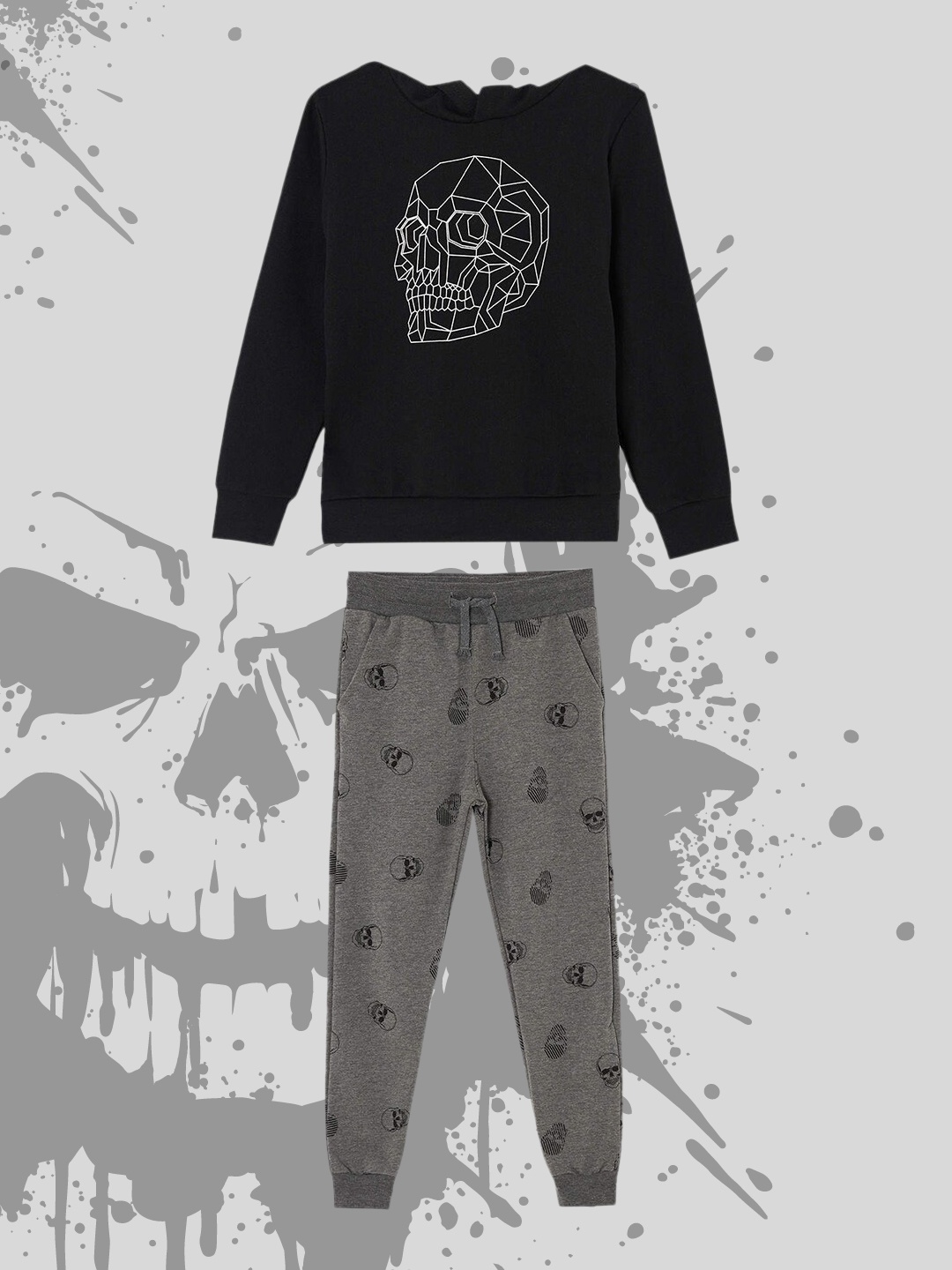 

Defacto Boys Black & Charcoal Grey Printed Sweatshirt with Joggers