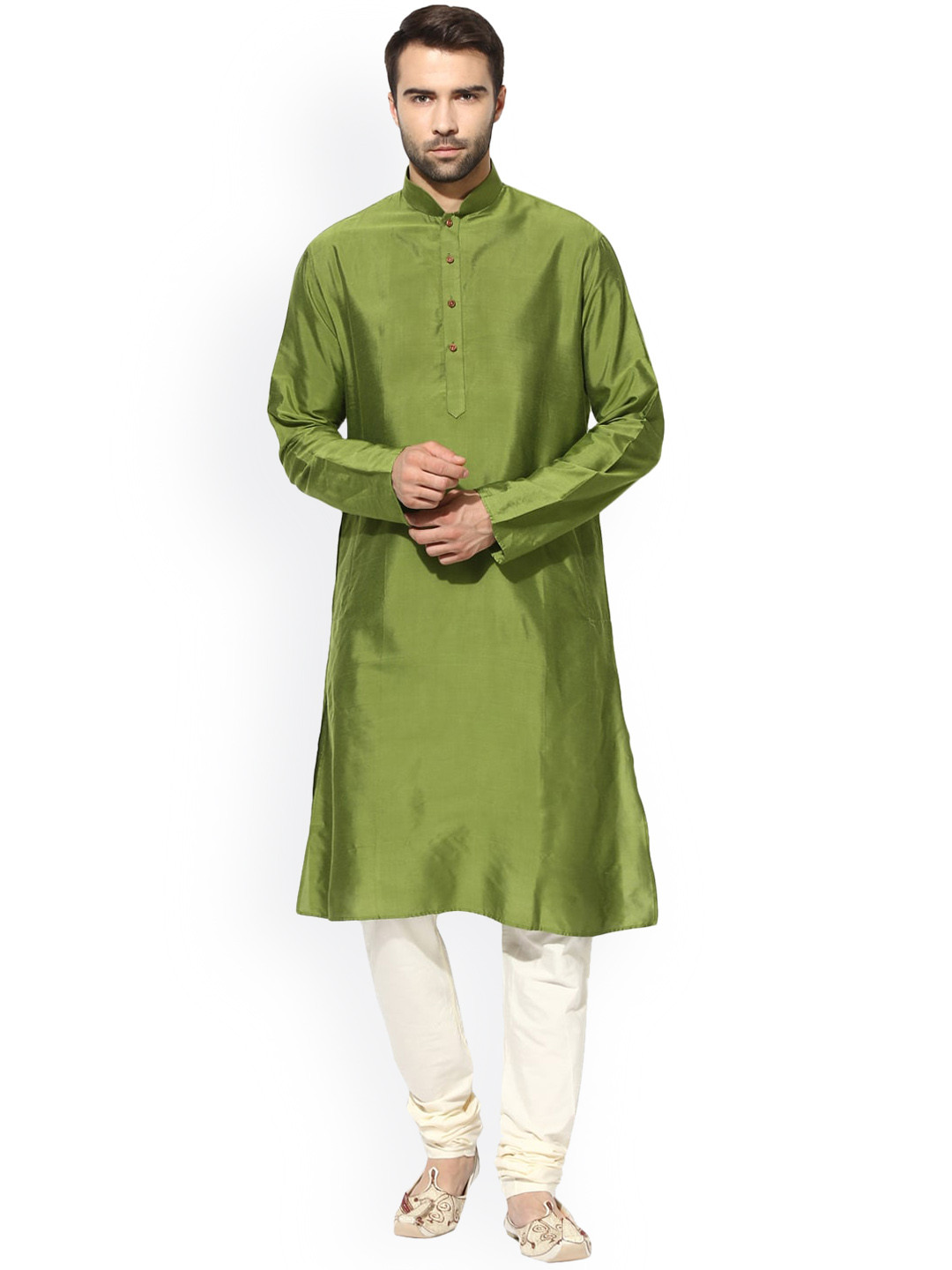 

KISAH Men Green Thread Work Kurta