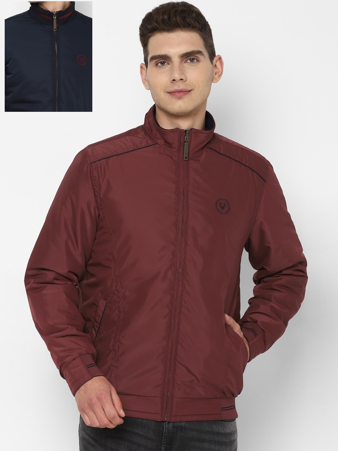 

Allen Solly Men Maroon Solid Reversible Bomber Jacket