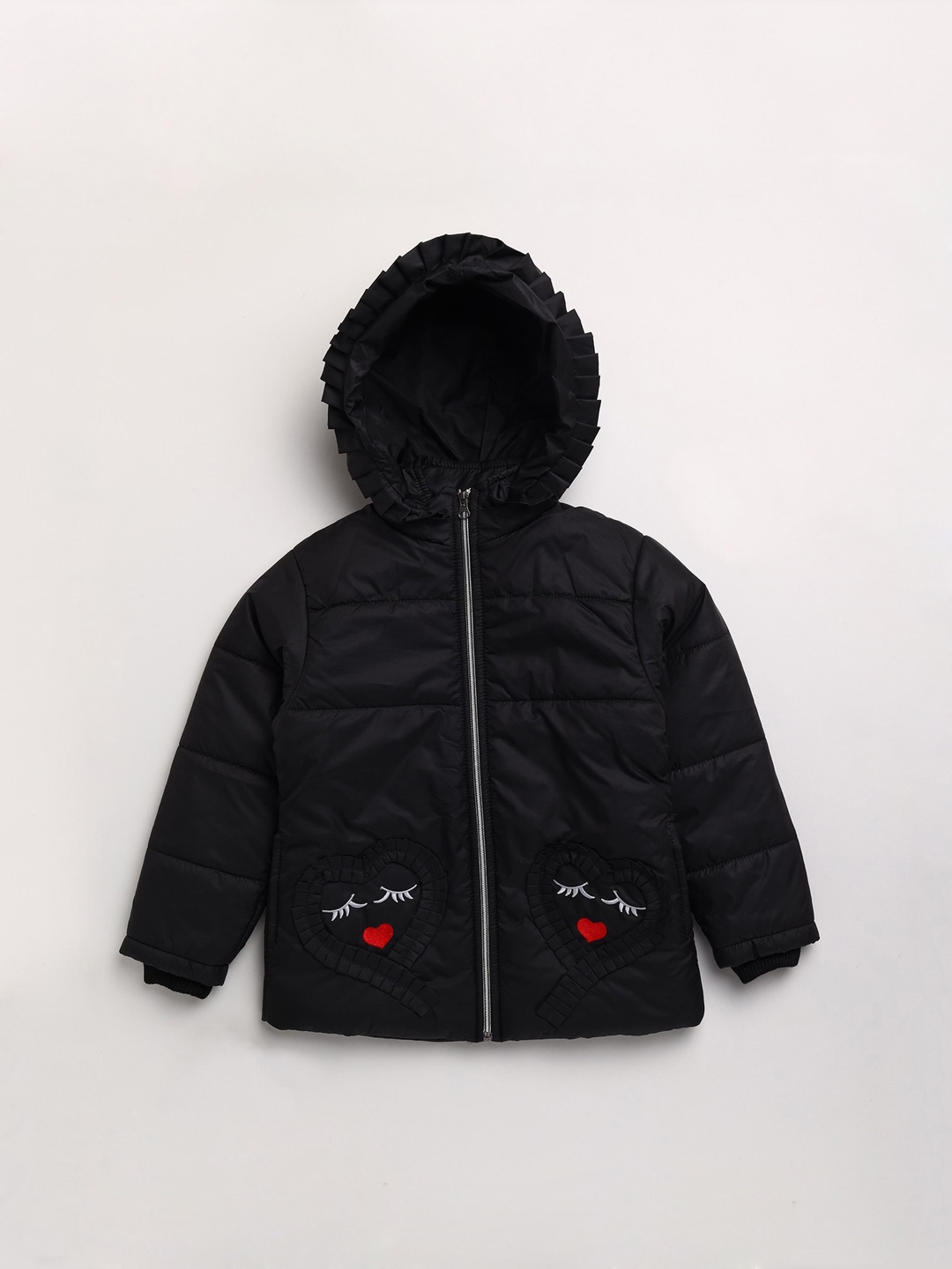 

Toonyport Girls Black Lightweight Quilted Jacket with Embroidered