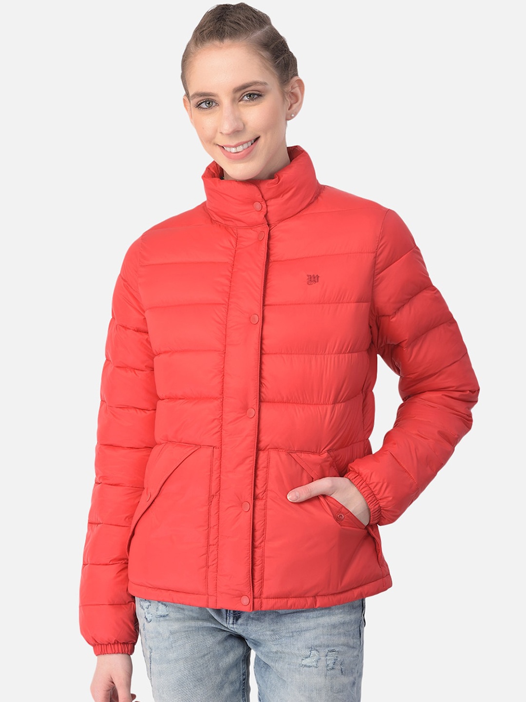 

Woods Water Resistant Puffer Jacket with Embroidered, Red
