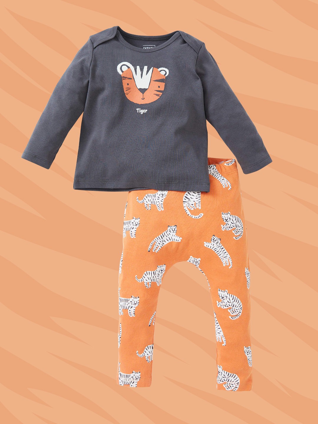 

DeFacto Boys Charcoal Grey & Orange Cotton Tiger Print T-shirt with Pyjamas