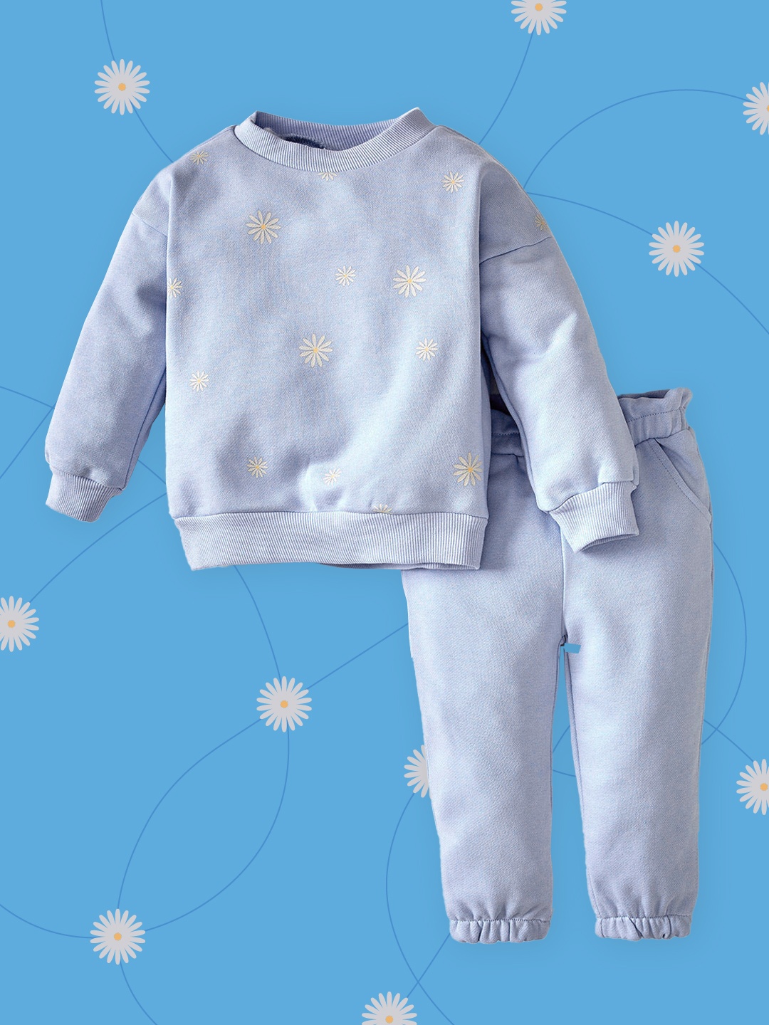 

DeFacto Girls Blue & Grey Floral Print Cotton Co-ord Set