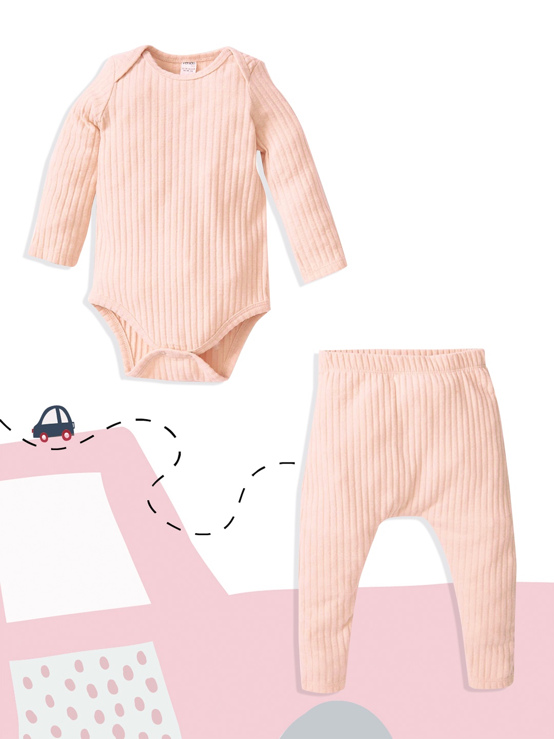 

DeFacto Infant Girls Peach-Coloured Ribbed Clothing Set